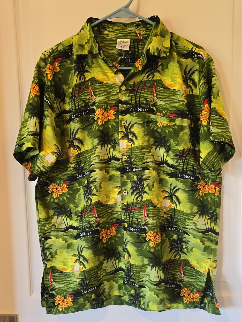 Rima Green Tropical Print Short-Sleeve Button-Down Shirt